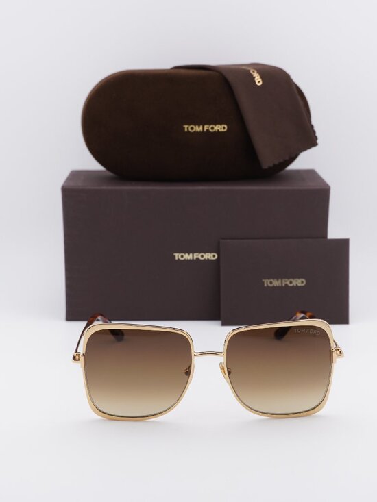 Tom Ford Tara FT1319 30F Square Sunglasses - Shiny Deep Gold/Brown Gradient main image 9